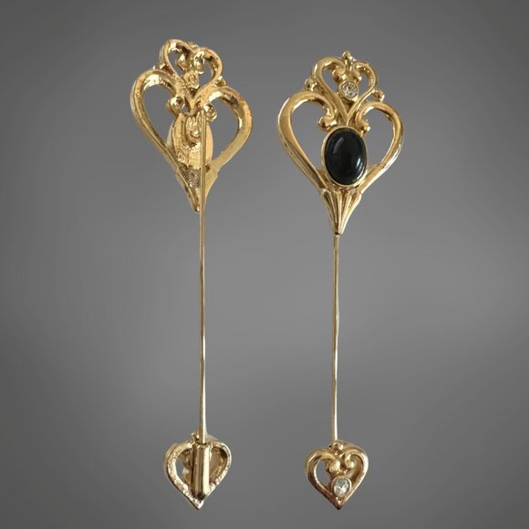 Vintage Golden Crescent Stick Pin - Goldtone with Heart Crests - Avon - NIB - Picture 2 of 4